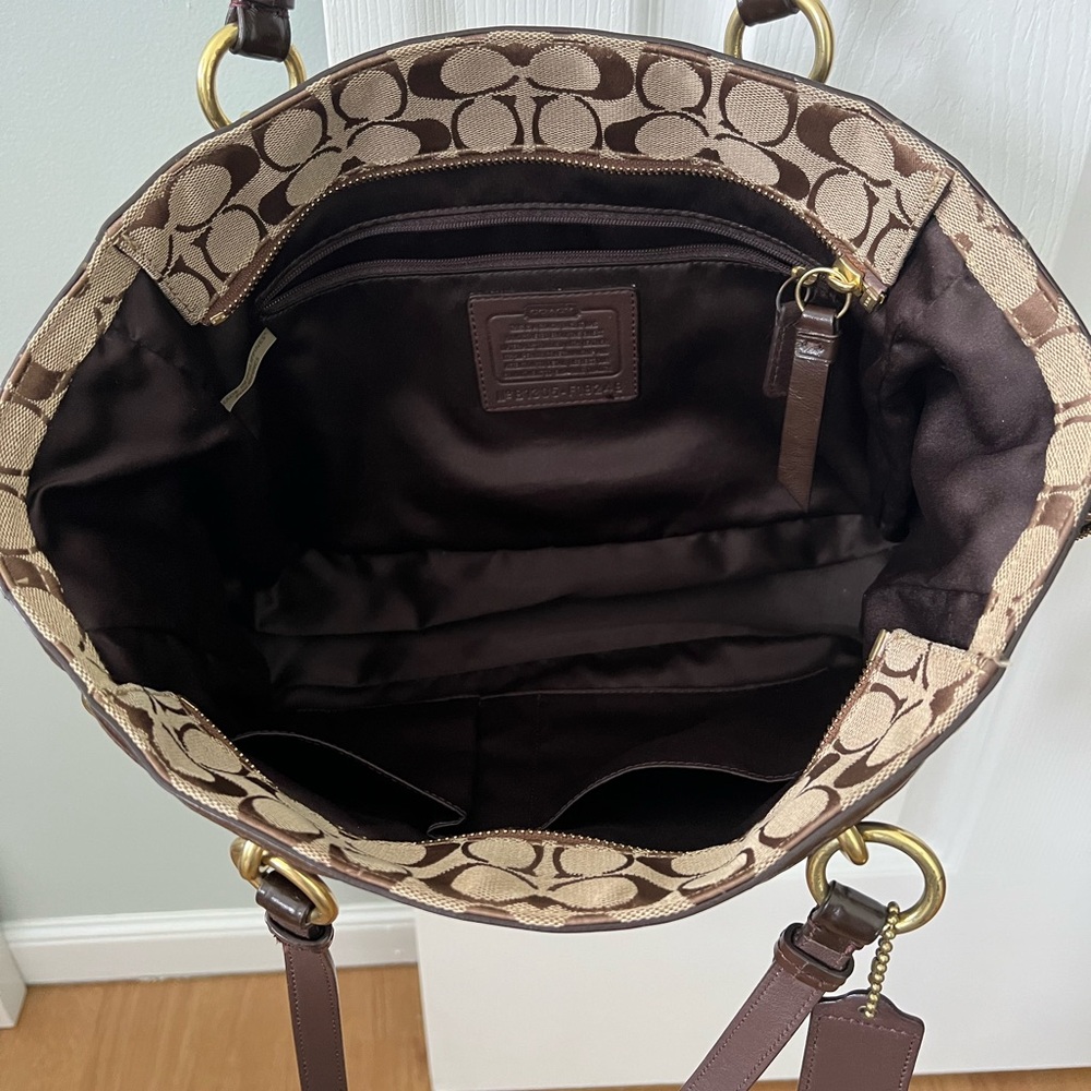 Coach Brown Signature Canvas Tote - Picture 9 of 12